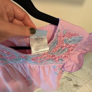 Whimsy Pink and Blue Embroidered Casual Dress